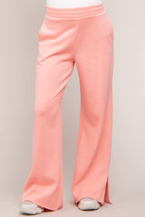 Pink Soft Wide Leg Side Slit Maternity Sweatpants