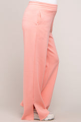 Pink Soft Wide Leg Side Slit Maternity Sweatpants