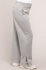 Heather Grey Soft Wide Leg Side Slit Maternity Sweatpants