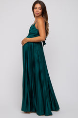 Forest Green Satin Pleated Cutout Maternity Gown