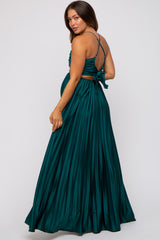 Forest Green Satin Pleated Cutout Maternity Gown