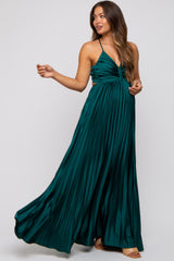 Forest Green Satin Pleated Cutout Maternity Gown