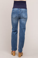 Blue Distressed Rolled Hem Maternity Jeans