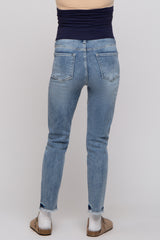 Blue Fringed Hem Maternity Skinny Jeans