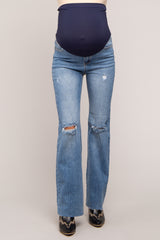 Blue Distressed Knee Maternity Flared Jeans