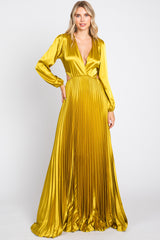 Gold Satin Low Back Cutout Pleated Maternity Maxi Dress