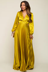 Gold Satin Low Back Cutout Pleated Maternity Maxi Dress