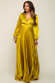 Gold Satin Low Back Cutout Pleated Maternity Maxi Dress