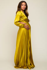 Gold Satin Low Back Cutout Pleated Maternity Maxi Dress