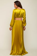 Gold Satin Low Back Cutout Pleated Maternity Maxi Dress