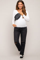 Black Straight Leg Distressed Maternity Jeans