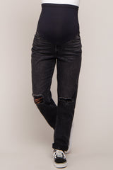 Black Straight Leg Distressed Maternity Jeans