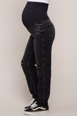 Black Straight Leg Distressed Maternity Jeans