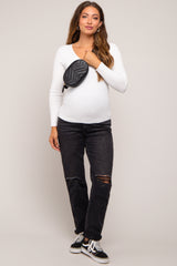 Black Straight Leg Distressed Maternity Jeans