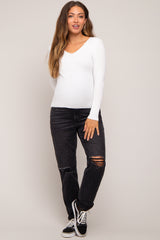 Black Straight Leg Distressed Maternity Jeans