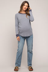 Blue Slightly Distressed Straight Leg Maternity Jeans