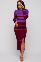 Plum Striped Mock Neck Maternity Sweater Dress