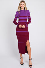 Plum Striped Mock Neck Sweater Dress