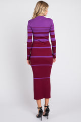 Plum Striped Mock Neck Sweater Dress