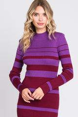 Plum Striped Mock Neck Sweater Dress