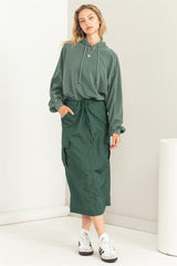 Green Faded Wash Maternity Drawstring Hoodie