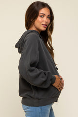 Black Faded Wash Maternity Drawstring Hoodie