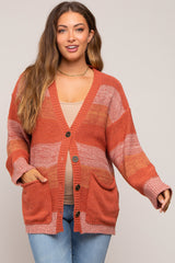 Rust Combo Striped Maternity Cardigan