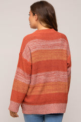 Rust Combo Striped Maternity Cardigan