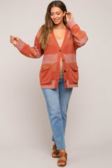 Rust Combo Striped Maternity Cardigan