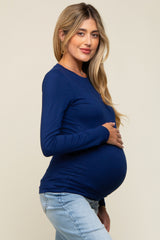 Navy Basic Long Sleeve Maternity Top