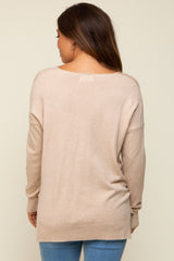 Beige Long Sleeve Side Slit Maternity Sweater