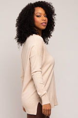 Beige Long Sleeve Side Slit Sweater