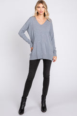 Heather Grey Long Sleeve Side Slit Sweater