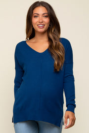 Royal Blue Long Sleeve Side Slit Maternity Sweater