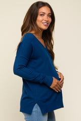 Royal Blue Long Sleeve Side Slit Maternity Sweater