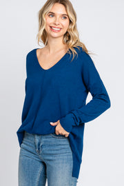 Royal Blue Long Sleeve Side Slit Sweater