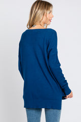 Royal Blue Long Sleeve Side Slit Sweater