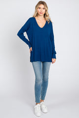 Royal Blue Long Sleeve Side Slit Sweater