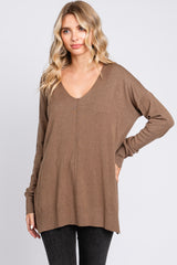 Mocha Long Sleeve Side Slit Maternity Sweater