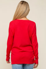 Red Long Sleeve Side Slit Maternity Sweater