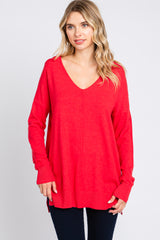 Red Long Sleeve Side Slit Sweater