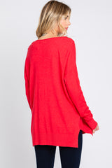 Red Long Sleeve Side Slit Sweater