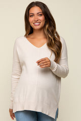 Cream Long Sleeve Side Slit Maternity Sweater