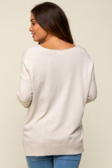 Cream Long Sleeve Side Slit Maternity Sweater