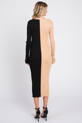 Black Colorblock Rib Knit Midi Dress