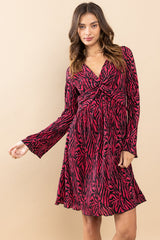 Burgundy Printed Plisse Dress