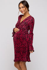 Burgundy Printed Plisse Maternity Dress