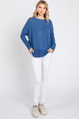 Navy Heather Brushed Knit Top