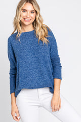 Navy Heather Brushed Knit Top