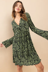 Olive Printed Plisse Maternity Dress